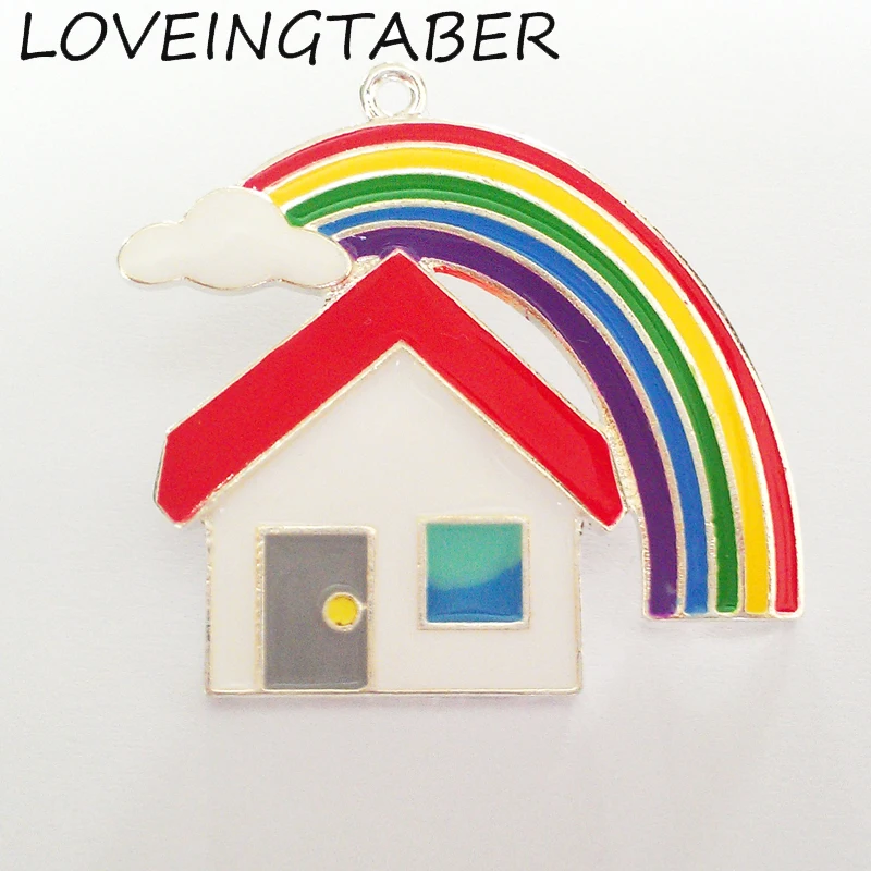 Новый полностью эмалированный милый дом с радужной подвеской 42 мм * 39 10 шт./лот для