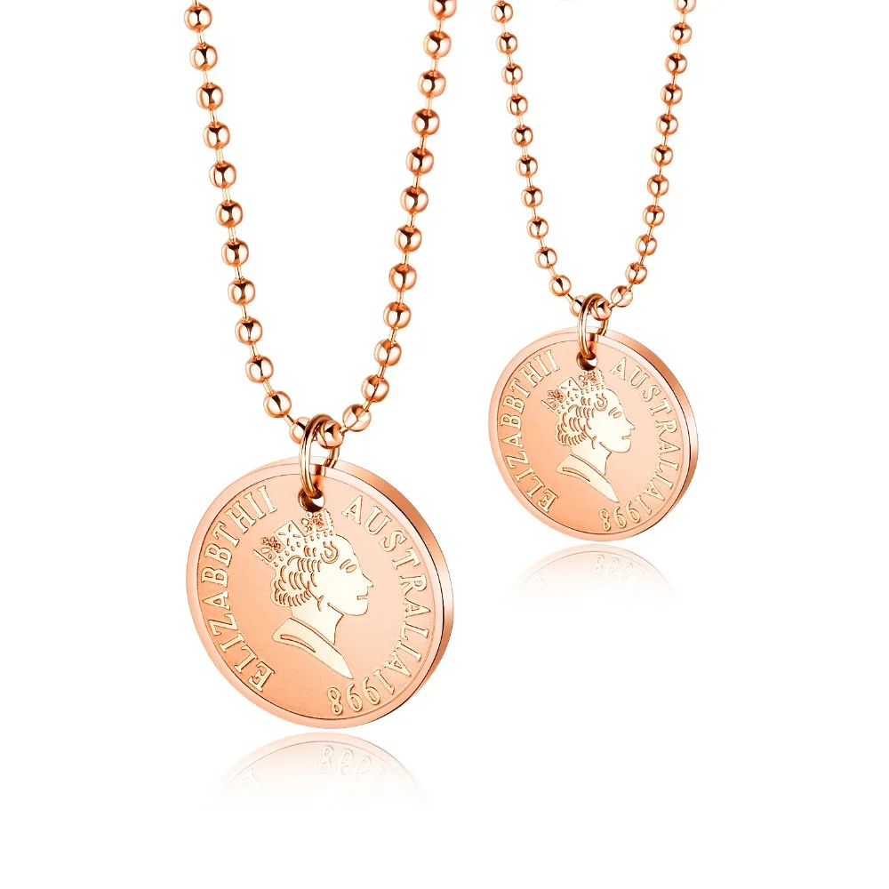 Stainless steel Coin Necklace Queen Elizabeth Rose Titanium lady short chain pendant Necklaces women Jewelry | Украшения и