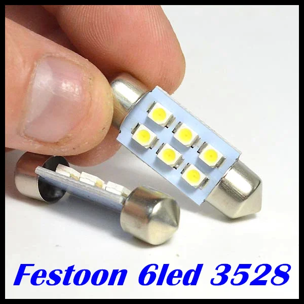 Бесплатная доставка 500 шт./лот festoon 6SMD LED 1210 3528 31 мм 36 39 42 Автомобильная внутренняя