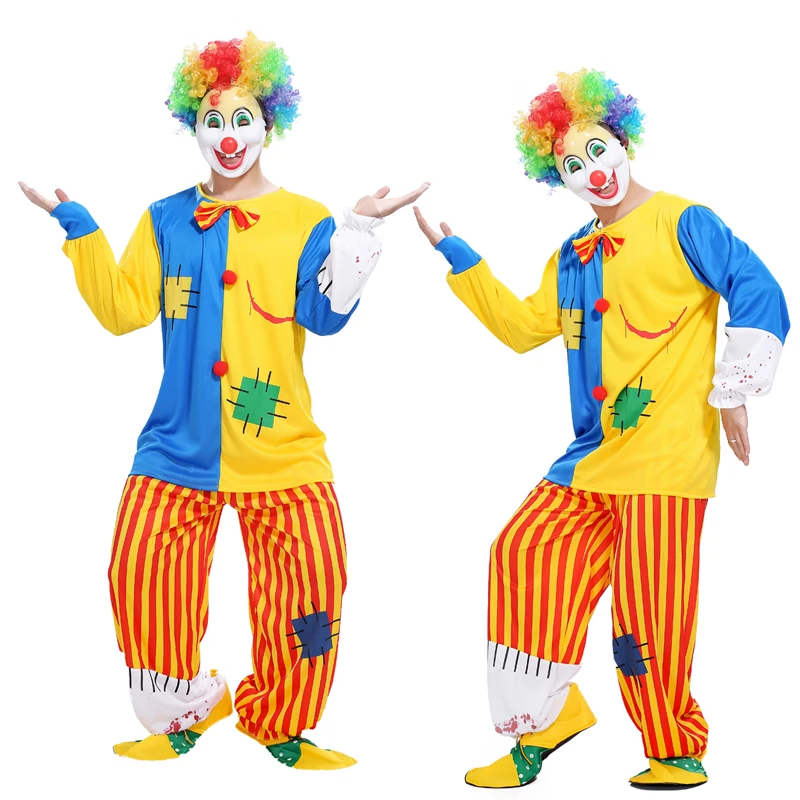 

Halloween adult clown costume clown suit masquerade costume cosplay magic show bloody funny striped clown suit
