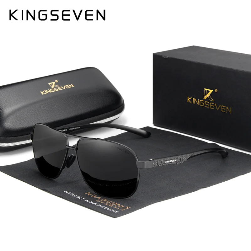 Black gray KINGSEVEN, женские и мужские солнцезащитные очки, поляризационные, зеркальные линзы, винтажные очки, очки для вождения, солнцезащитные очки, алюминиевые дужки, Gafas de sol Masculino - Цвет линз: Black gray