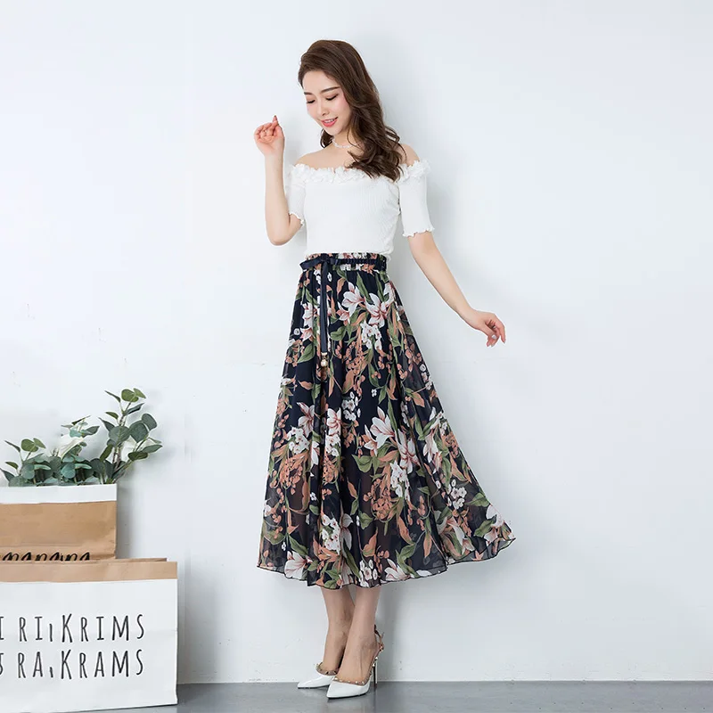 Женская длинная юбка Boho летняя пляжная средней длины с эластичной талией и