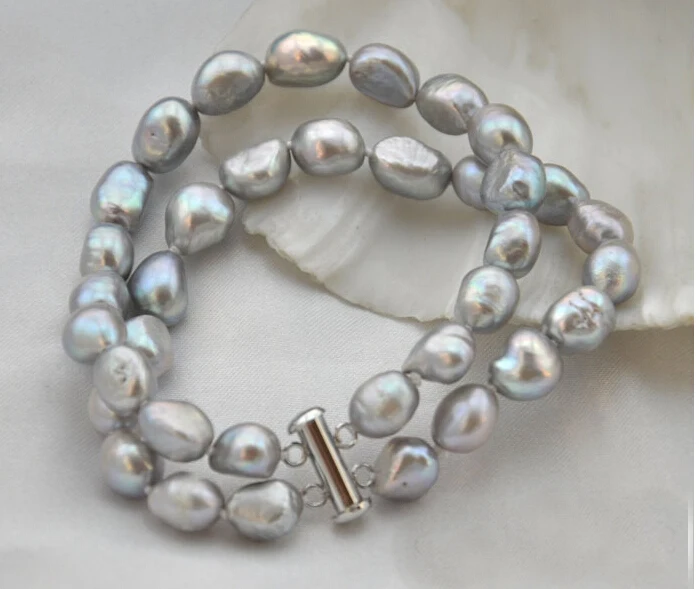 Женский браслет из натурального пресноводного жемчуга серый ручной работы 7 5