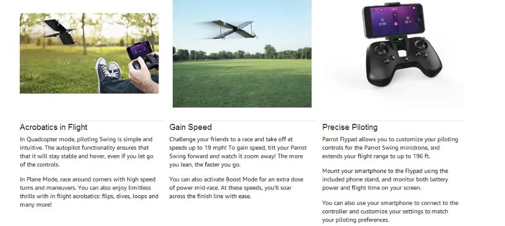 Parrot Swing Квадрокоптер Smart Drone FPV с контроллером Flypad Квадрокоптер с двойным режимом полета Квадрокоптер/Самолет акробатика VS Mi Drone