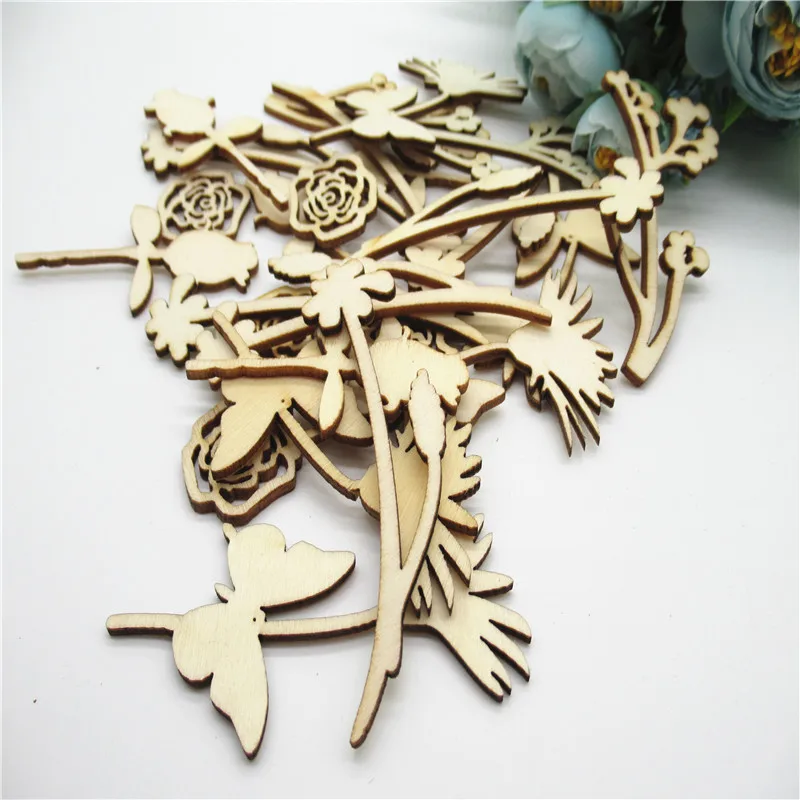 20/30pcs 25-75mm Natural Shorting a variety of flowers Pattern wood Art Collection Craft Handmade for Home decoration diy Q52