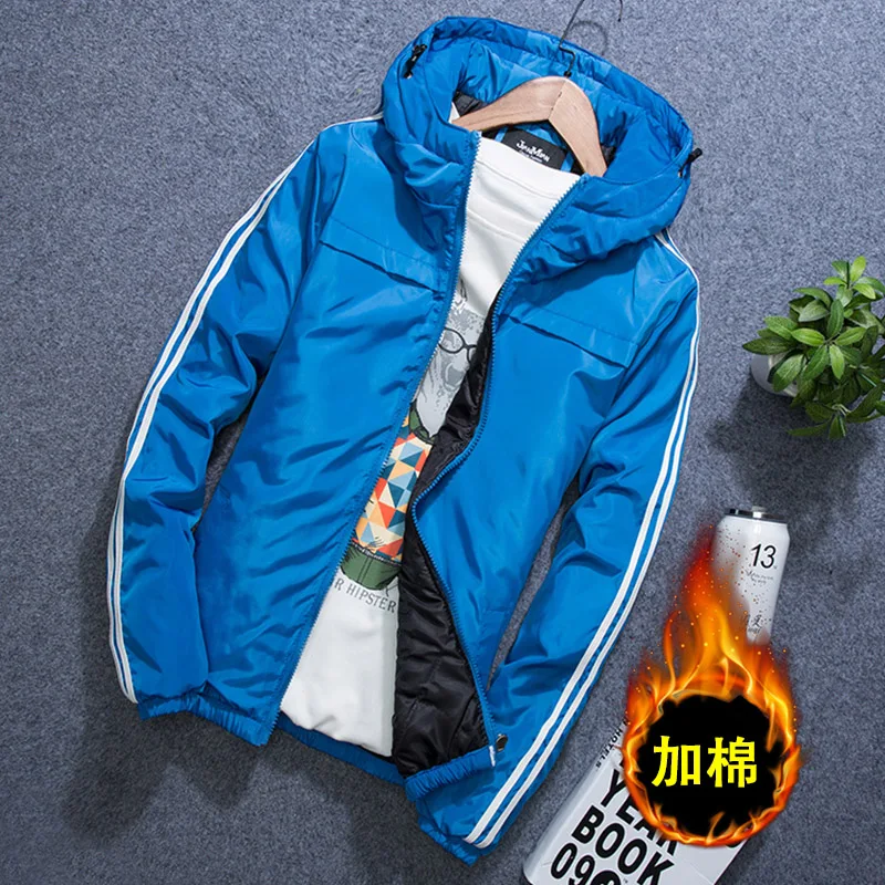 Куртка весна и осень мужские однотонные свободные с капюшоном хлопковые