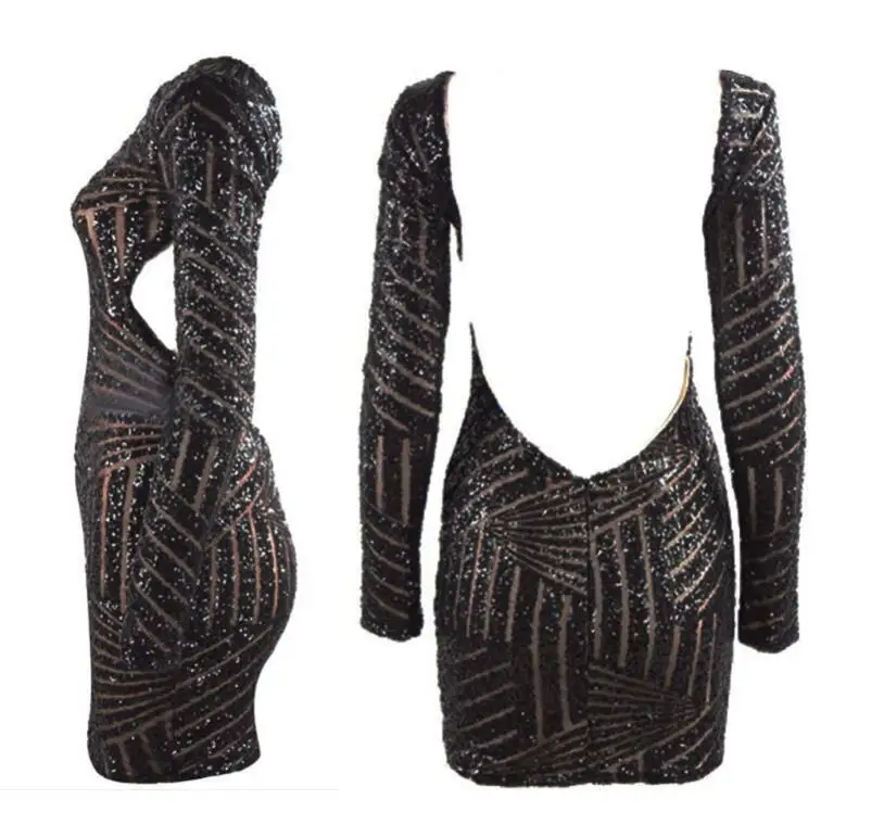 Сексуальное женское блестящее Клубное платье с открытой спиной и блестками