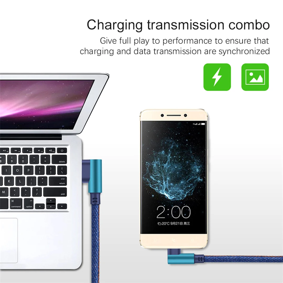Тип C USB кабель 90 градусов изгиб быстрой зарядки Микро зарядный usb-шнур для мобильных телефонов кабели для iphone 8 huawei, 1 м, 2 м, для мобильного телефона