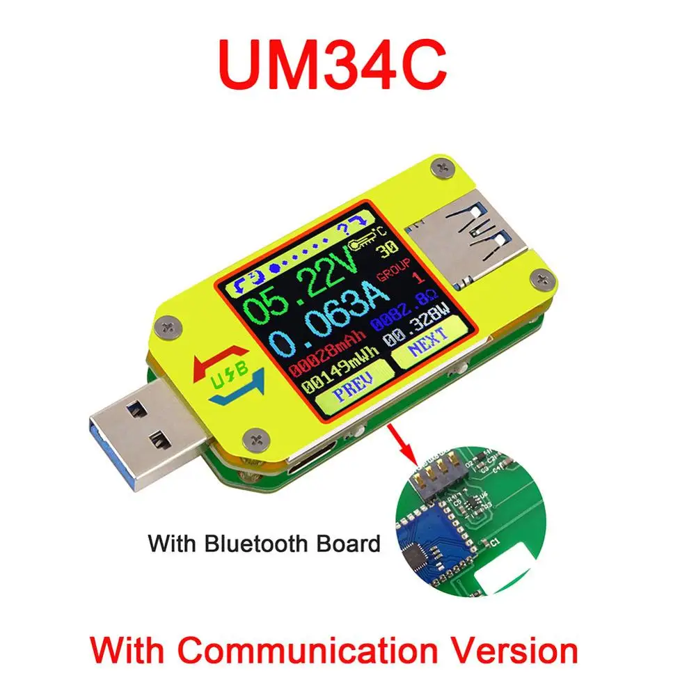 UM34C UM34 UM34C Для APP USB 3,0 Тип-C DC Вольтметр Амперметр Напряжение измеритель тока, для батареи зарядки измерения Кабельный тестер сопротивления - Цвет: UM34C