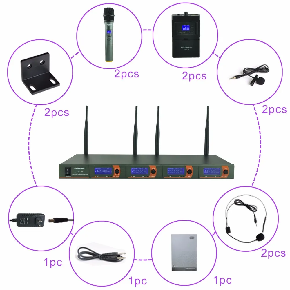 Профессиональные микрофоны FREEBOSS для караоке вечерние VHF KTV 2 портативных и