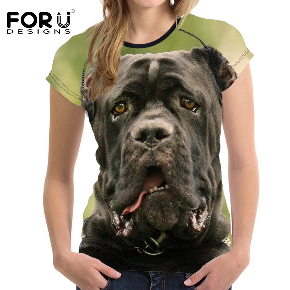 FORUDESIGNS/летние футболки с изображением свирепых собак Футболка для девочек