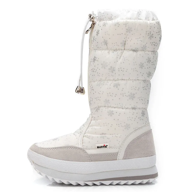 Женские высокие сапоги BeckyWalk черные белые теплые зимние на платформе с молнией