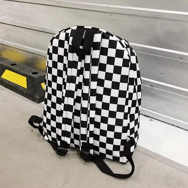 Повседневная черно белая клетчатая школьная сумка для студентов Большой