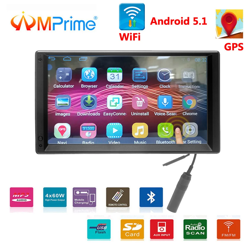 AMPrime Android автомобильный радиоприемник 2 двойной din Авторадио gps навигация по bluetooth