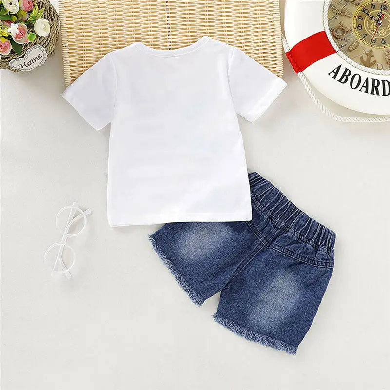 2019 Baby Boys Girls Clothes Set Summer Toddler Unisex Kid Outfit Fourth of July T-shirt+Denim Shorts Children Clothing 2pcs | Детская