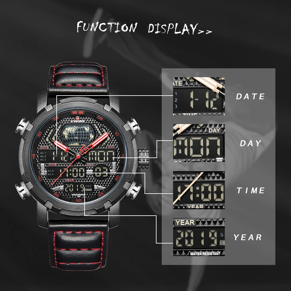2019 NAVIFORCE новые мужские модные спортивные часы кожаные водонепроницаемые