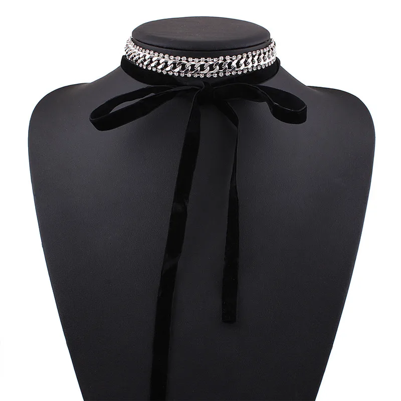 Vintage Hot New Woman Lint Choker Necklaces Elegant Personality Long Alloy Rhinestone Bg Bowknot Necklace Fashion Jewelry | Украшения и