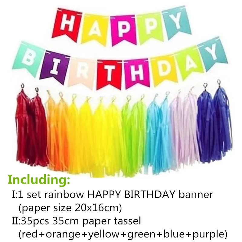 rainbow tassel BN KAMMIZAD/Вечерние черные тканевые бумажные кисточки с помпонами на день рождения; розовые, blu баннеры на День рождения; принадлежности для детского дня рождения - Цвет: rainbow tassel BN