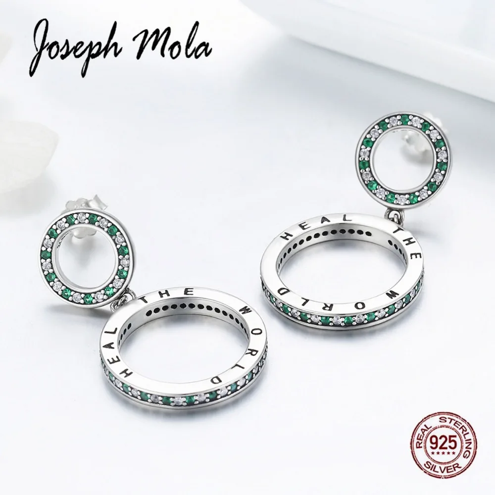 Joseph Mola 925 стерлингового серебра исцелить мир двойной круг CZ каменная капля серьги