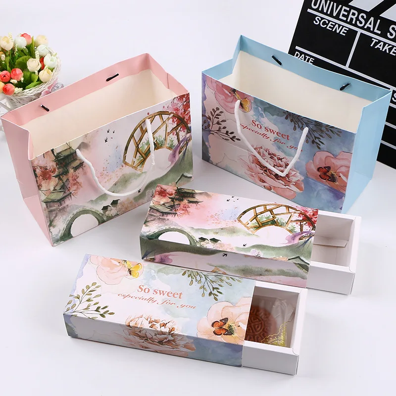10 шт. подарочные коробки mooncake kawaii цветочный узор для печенья подарочная бумажная
