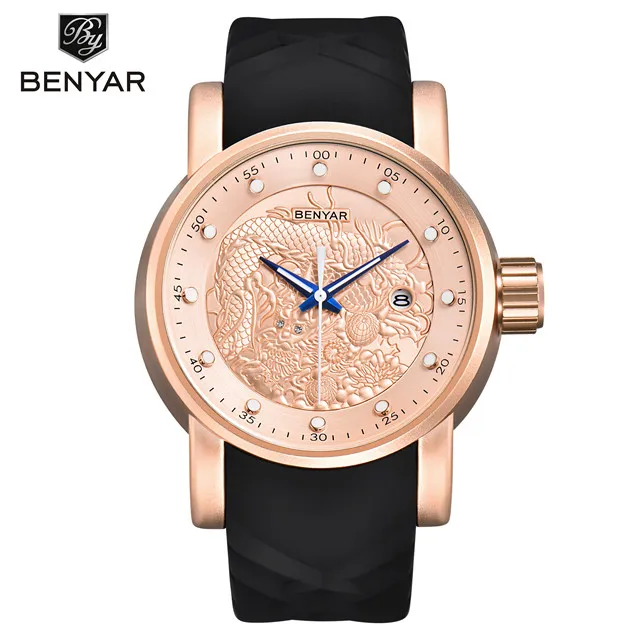 Топ люксовый бренд BENYAR Reloj Hombre кварцевый резиновый спортивные наручные часы деловые военные водонепроницаемые мужские часы relogio masculino - Цвет: Rose