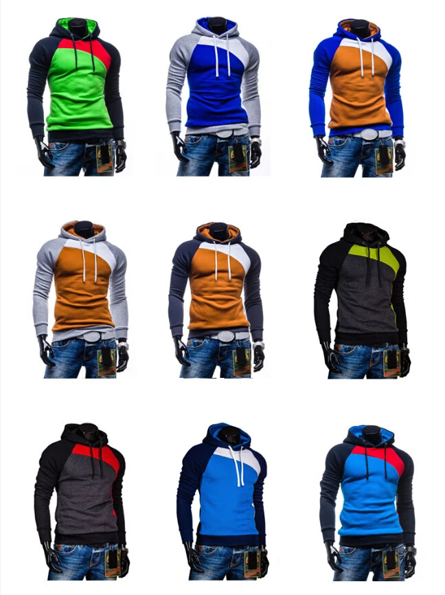 Free shipping Wholesale New 2015 Spring Mens Fleece Hoodies Hit Color Design For Men Sport Dress Slim Sweatshirt Man Hoody M-3XL | Мужская