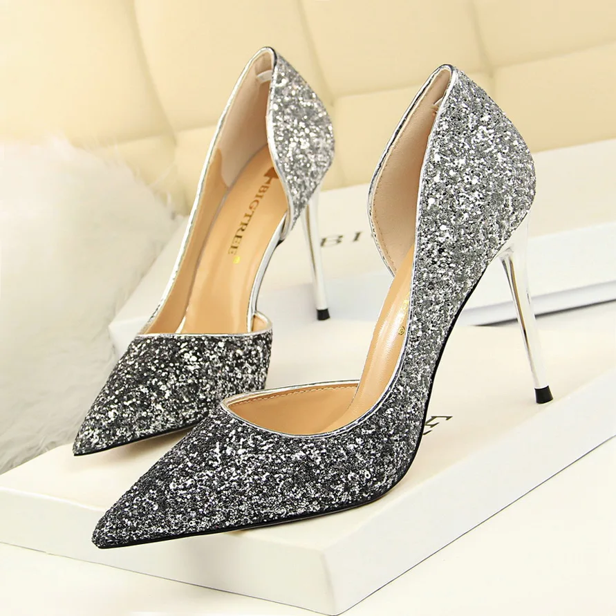 

Women Pumps Bling High Heels Women Shoes Fashion Wedding Shoes Pointed Toe Sexy High Heels