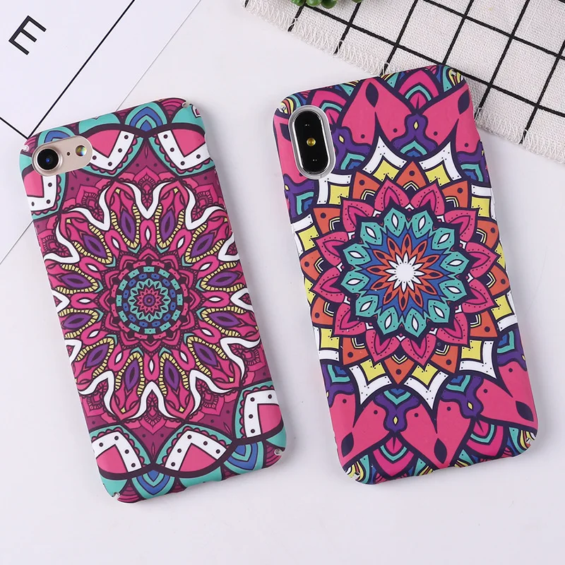 Светящийся цветок чехол для iPhone 6 6s 7 Plus Мандала шаблон телефонные чехлы тонкий матовый PC задняя крышка для iPhone X 8 7 6 6s Plus