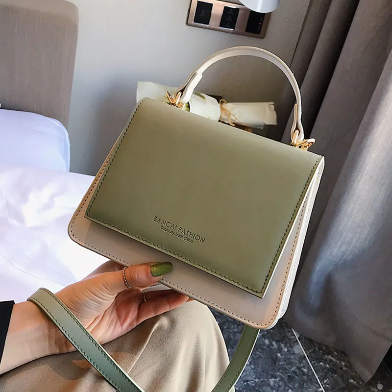 Модная женская сумка на плечо с панелями Корейская зеленая маленькая квадратная