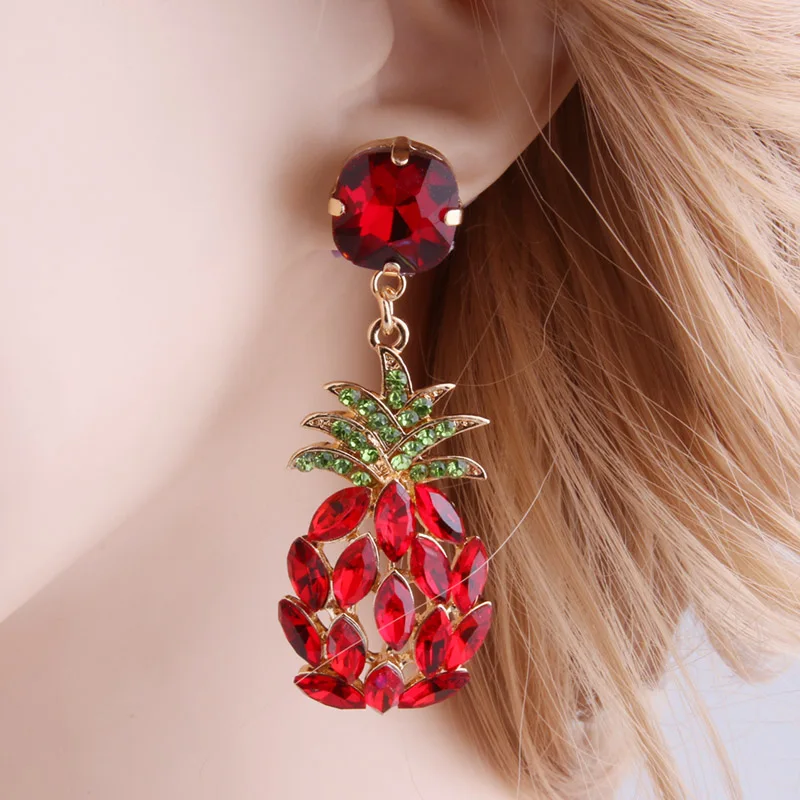 Серьги-капли NeeFu WoFu, стразы, ананас из кристаллов, брендовые большие серьги, длинные серьги, серьги с принтом - Окраска металла: red