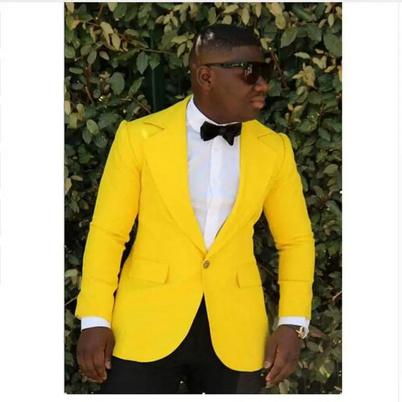 

Модный мужской костюм, мужские костюмы, желтые смокинги с вырезом на лацкане на одной пуговице, 2 предмета (пиджак + брюки)