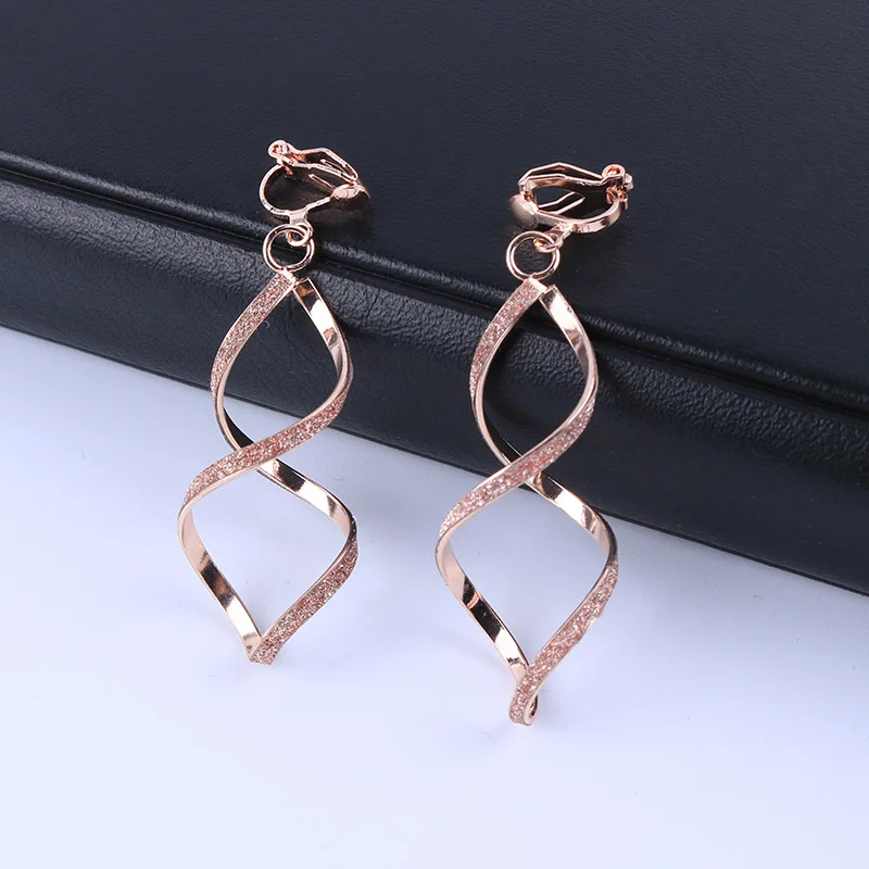 rose gold 4 цвета, геометрические серьги с неровным металлическим волнистым узором, блестящие клипсы, без пирсинга, для женщин, минимализм, клипсы для ушей, модное ювелирное изделие - Окраска металла: rose gold