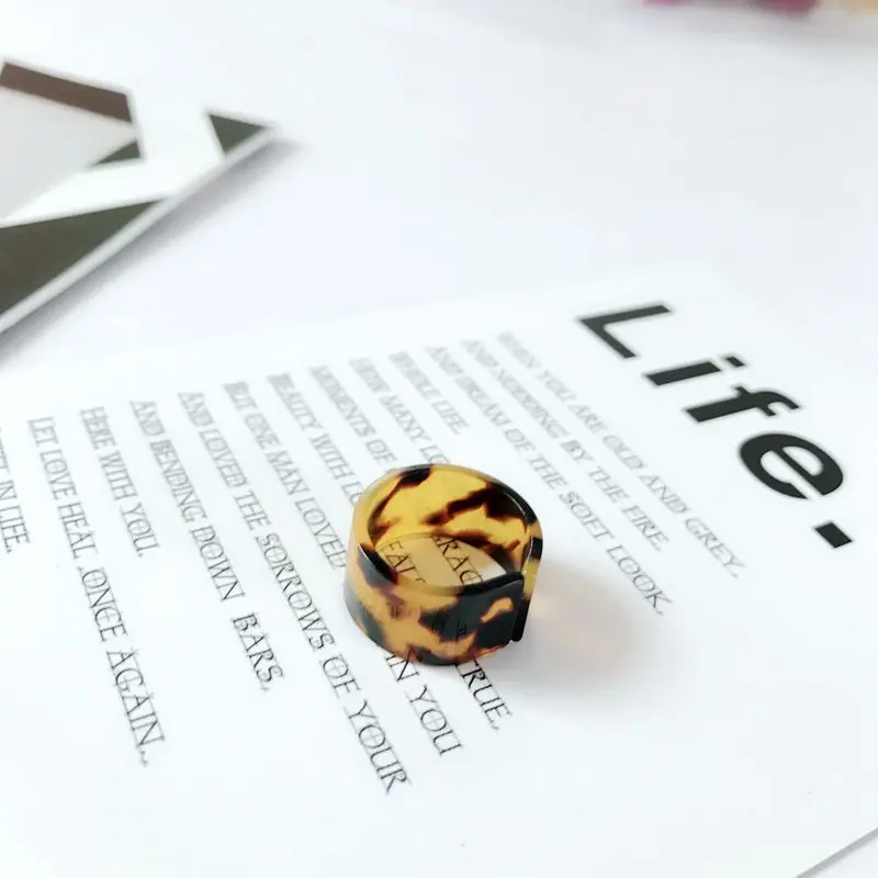 tortoise Новое милое черепаховая Смола регулируемое кольцо с леопардовым принтом - Цвет основного камня: tortoise