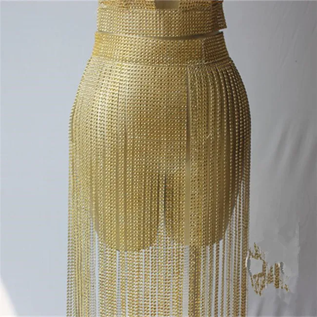 Sparkly Gold Tassel Bodysuit Rhinestones Outfit Glisten Beads Costume One-piece Dance Wear Singer Stage Leotard Headdress - Цвет: Золотой
