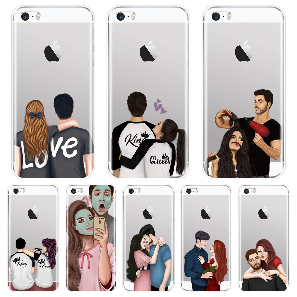 Phone Case For iPhone 5 5C 5S SE 4 4S Couple Love Heart Cartoon Girl Boys Soft Silicone Back Cover For Apple iPhone 4 5 S Case