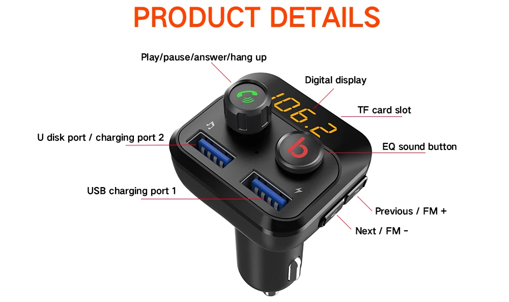 Автомобильный MP3-плеер CDEN 5,0 Bluetooth fm-передатчик USB Автомобильное зарядное устройство u-диск без потерь Музыкальный стерео эквалайзер звуковой эффект Bluetooth автомобильный комплект