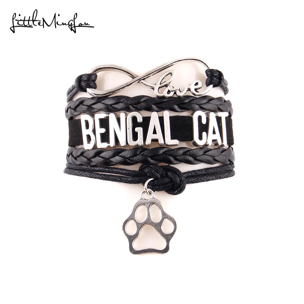 Браслет маленький MingLou Infinity love BENGAL CAT pet амулет лапа кожаный браслет мужские