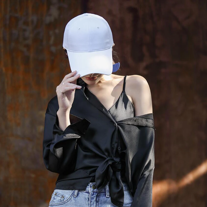New Unisex Visor Hats Baseball Caps 11cm Women's Cotton Bone Snapback Hats Stylis Sun Hats Anti-UV Men White Caps Solid Color