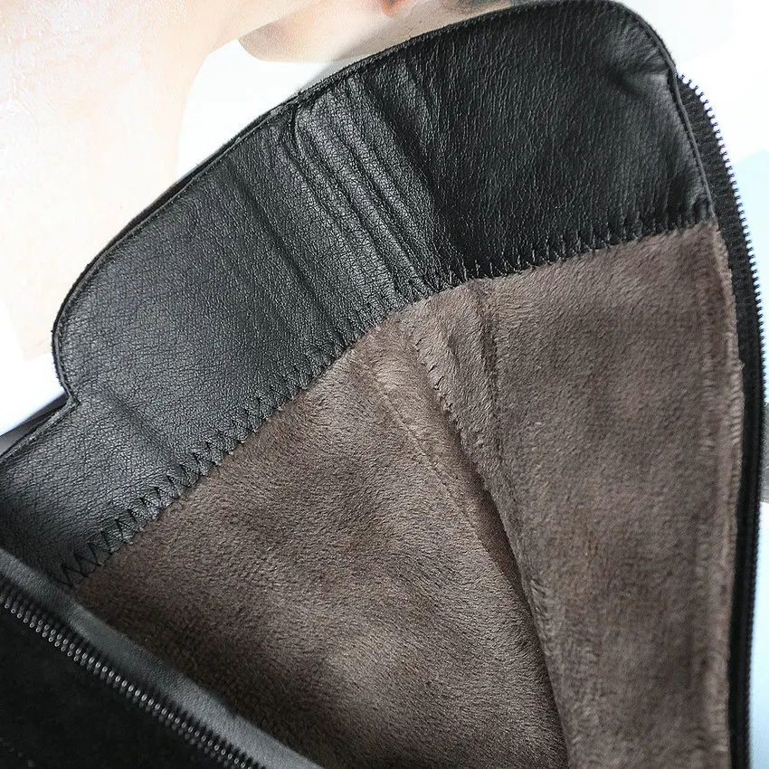 Женские высокие сапоги ESVEVA теплые до колена из коровьей замши на квадратном