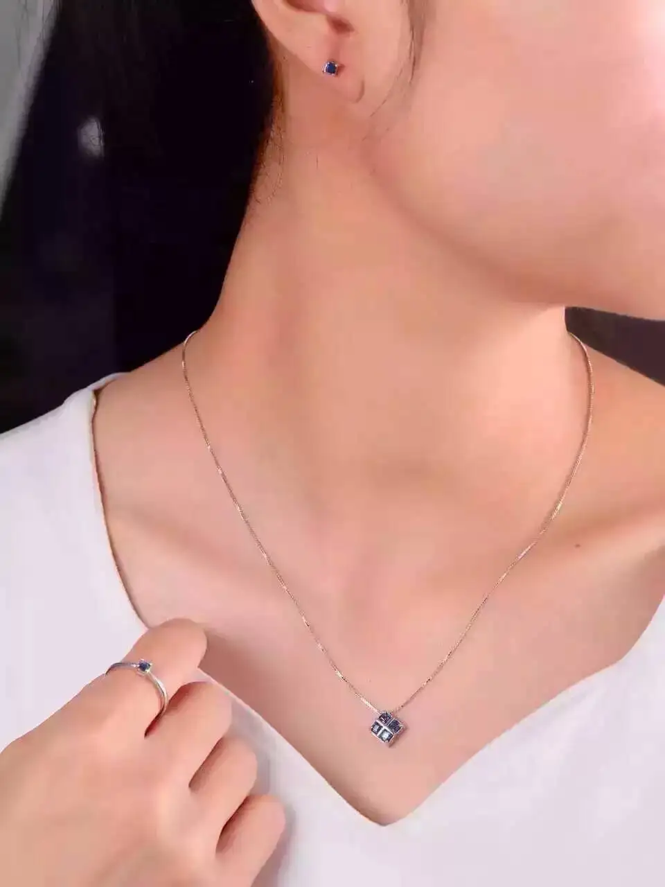 Женский ювелирный комплект из серебра 925 пробы с натуральным сапфиром|jewelry sets|fine