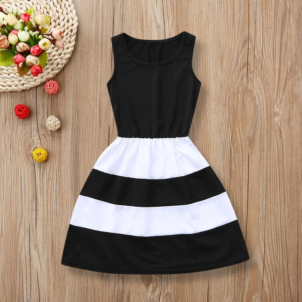 Летнее платье в полоску для девочек с принтом|Сочетающаяся одежда семьи| |