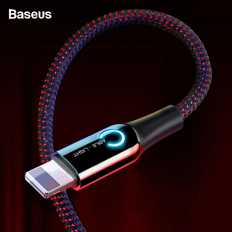 Светодиодный usb-кабель Baseus для iPhone XS Max, XR, X, 8, 7, 6 S Plus, SE, автоматическое отключение, 2.4A, кабель для быстрой зарядки, кабель для передачи данных