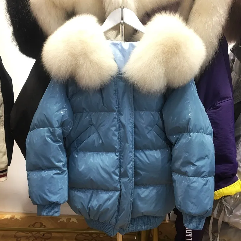 Big Real Fox Fur Collar 2019 Winter Jacket Women 90%White Duck Down Female Oversive Thick Warm Parka Coat | Женская одежда