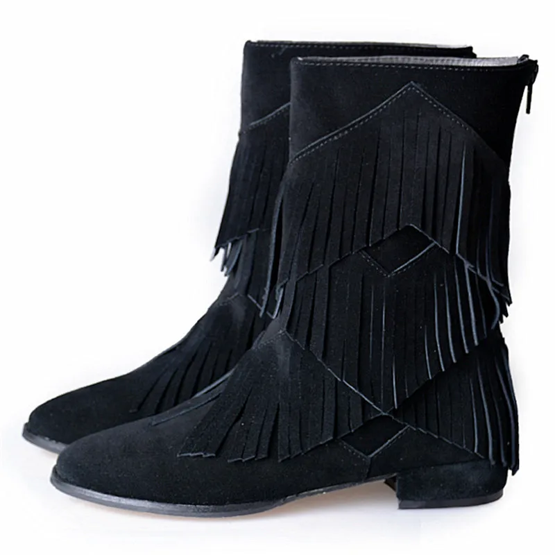 

Prova Perfetto Fringed Suede Ladies High Boots Tassels Flat Shoes Woman Ankle Boots for Women Fashion Riding Boots Bottine Femme