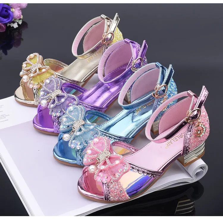 Обувь принцессы для девочек Летние вечерние босоножки на высоком каблуке