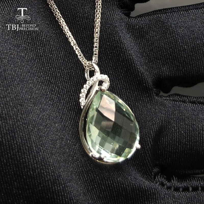 TBJ, подвеска из стерлингового серебра 925 пробы с натуральным зеленым аметистом груша 12*16 мм checkboard резка драгоценного камня ожерелье с коробкой для ювелирных изделий