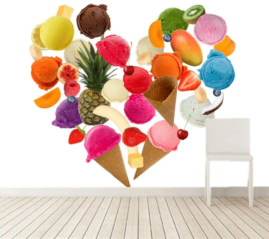 Обои для кухни на заказ с изображением мороженого сердца еды ресторана столовой