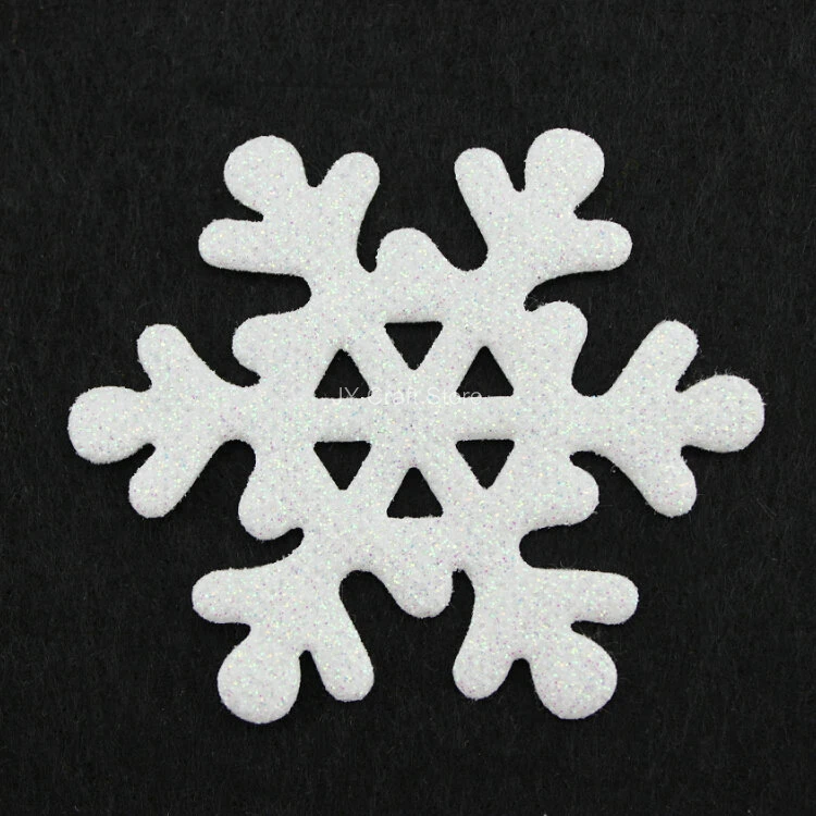 100pcs/lot BIG White Glitter Felt Snowflake Patch Fabric Applique Edelweiss 63mm Festival Decor, DIY Works ,Xmas decor