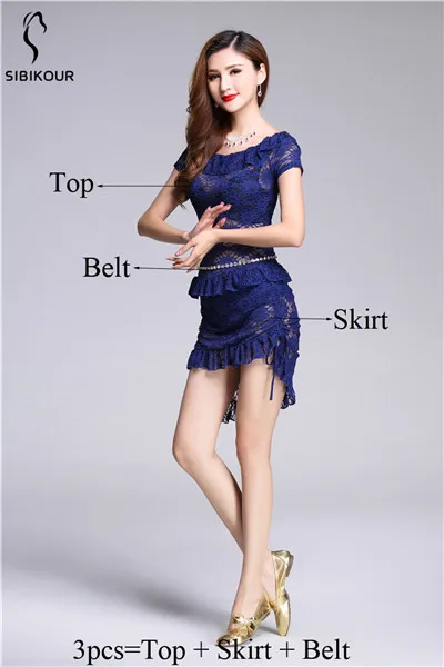 Royal Blue 3pcs Женский танец живота Костюмы Болливуд Восточный танец живота одежда сценическая одежда тренировочный костюм кружевное платье Египетский индийский набор для взрослых - Цвет: Royal Blue 3pcs