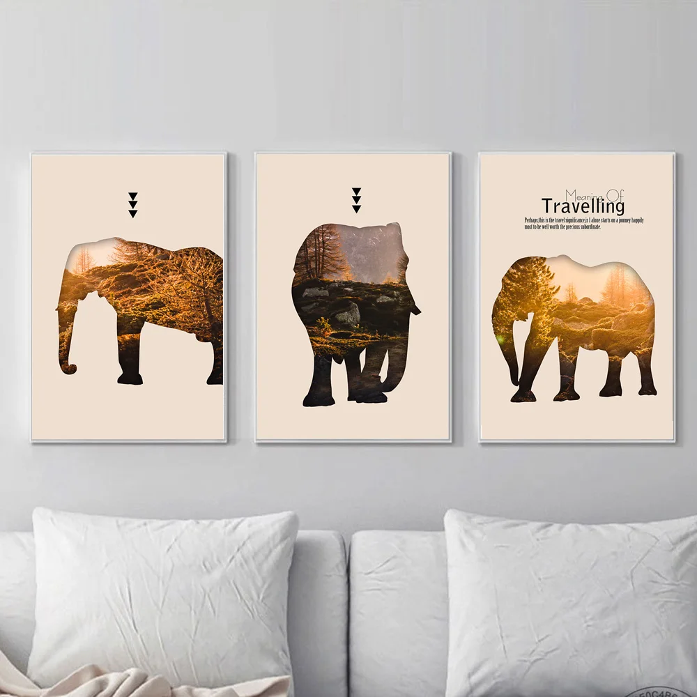 

Abstract Elephant Travel Landscape Modern Wall Art Canvas Painting Nordic Posters and Prints Wall Pictures for Living Room Decor